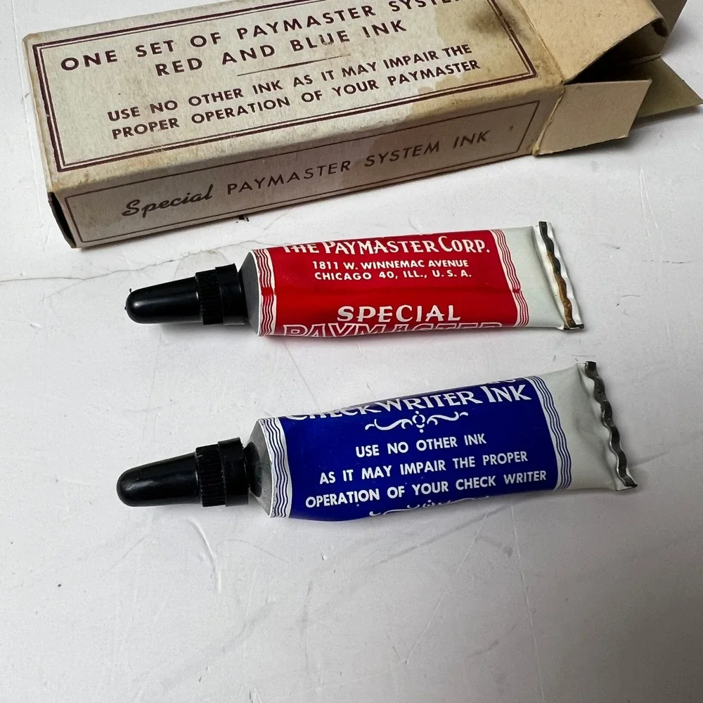 Vintage Paymaster Check Writer Ink Set Red Blue Office Supply Chicago IL Special